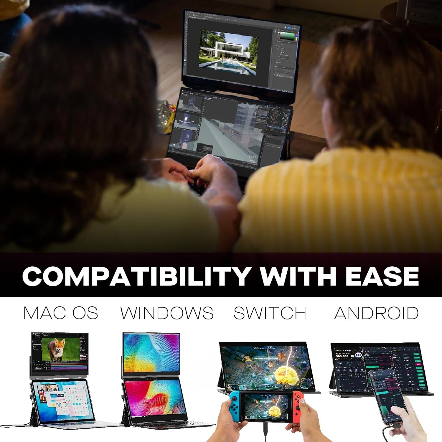 Mobile Pixels 15.6″ Duex Float Portable Stacked Touchscreen Monitor 101-1011P01