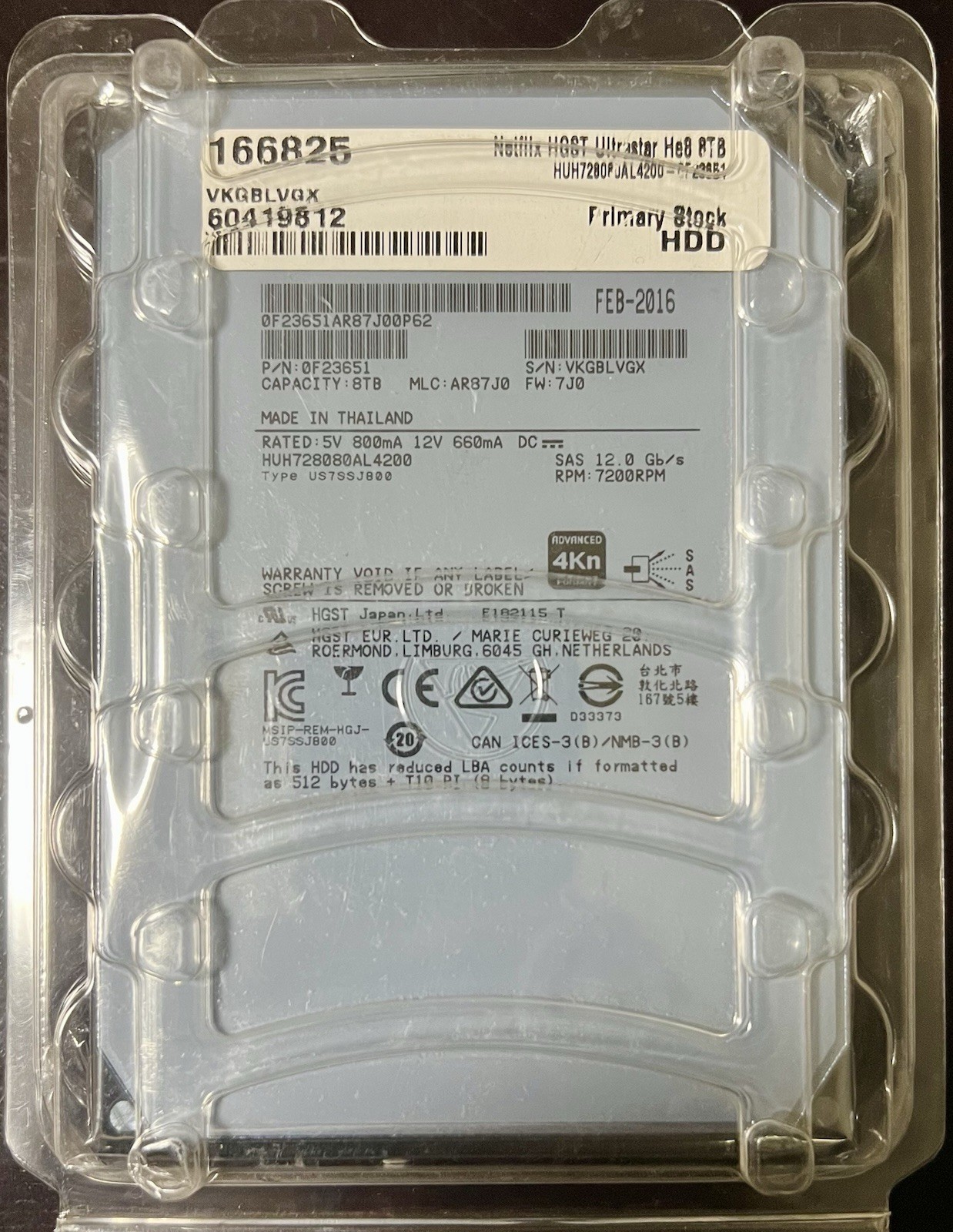NEW SEALED HGST Ultrastar 8TB 7.2K SAS 12Gb/s 3.5in HDD HUH728080AL4200 0F23651