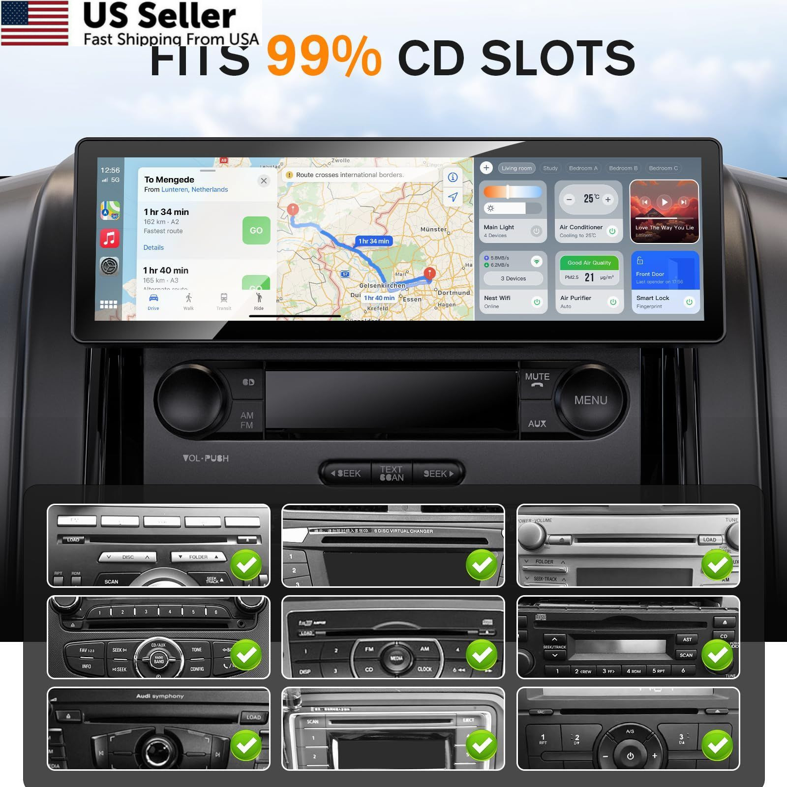iGoevo CD Slot Mount for CarPlay Screen 360° Rotation Universal Fit, Black