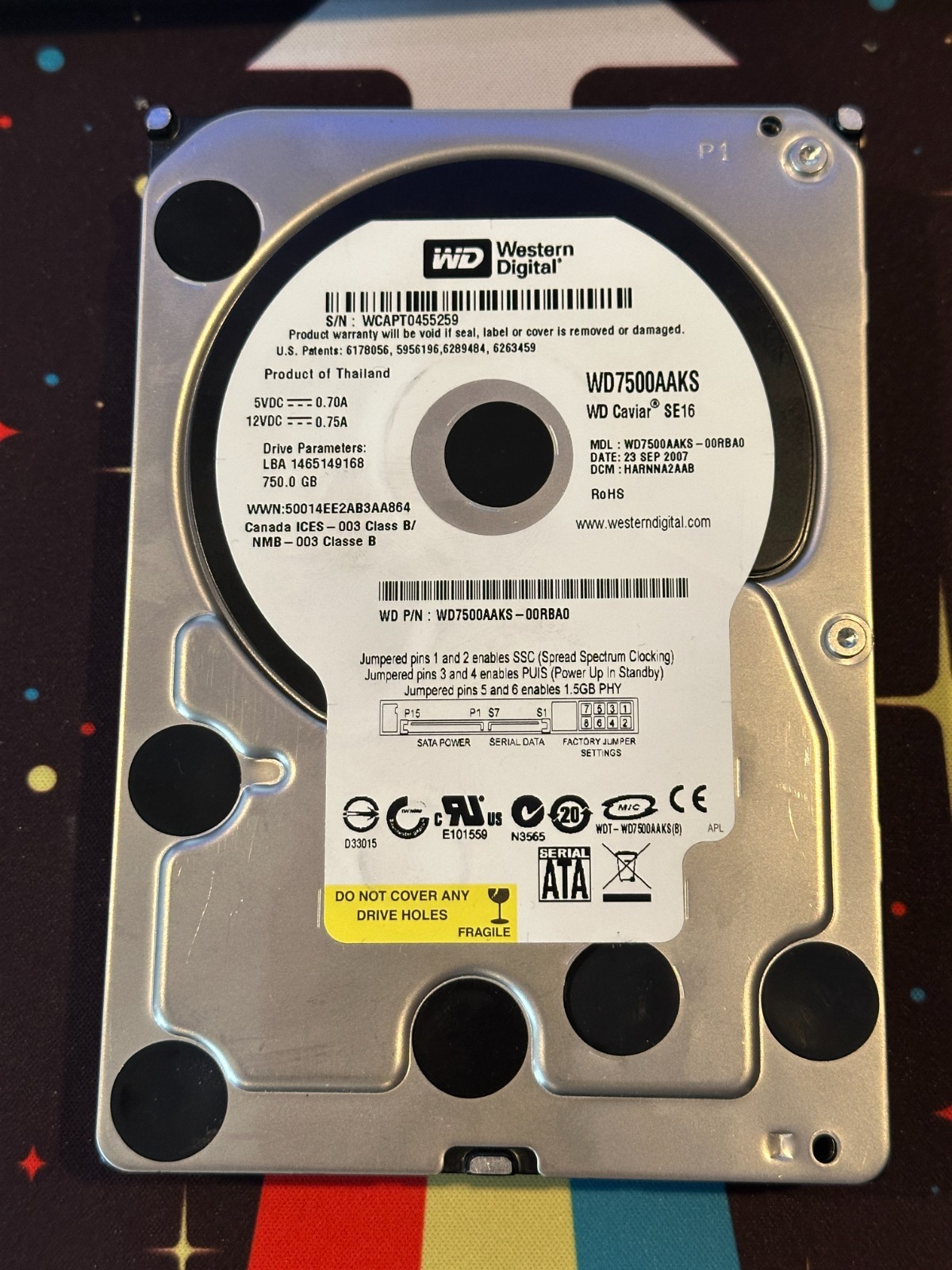 Western Digital – 750GB 7.2K SATA 3.5″ HDD – Mfr. # WD7500AAKS (Only 4960 Hours)