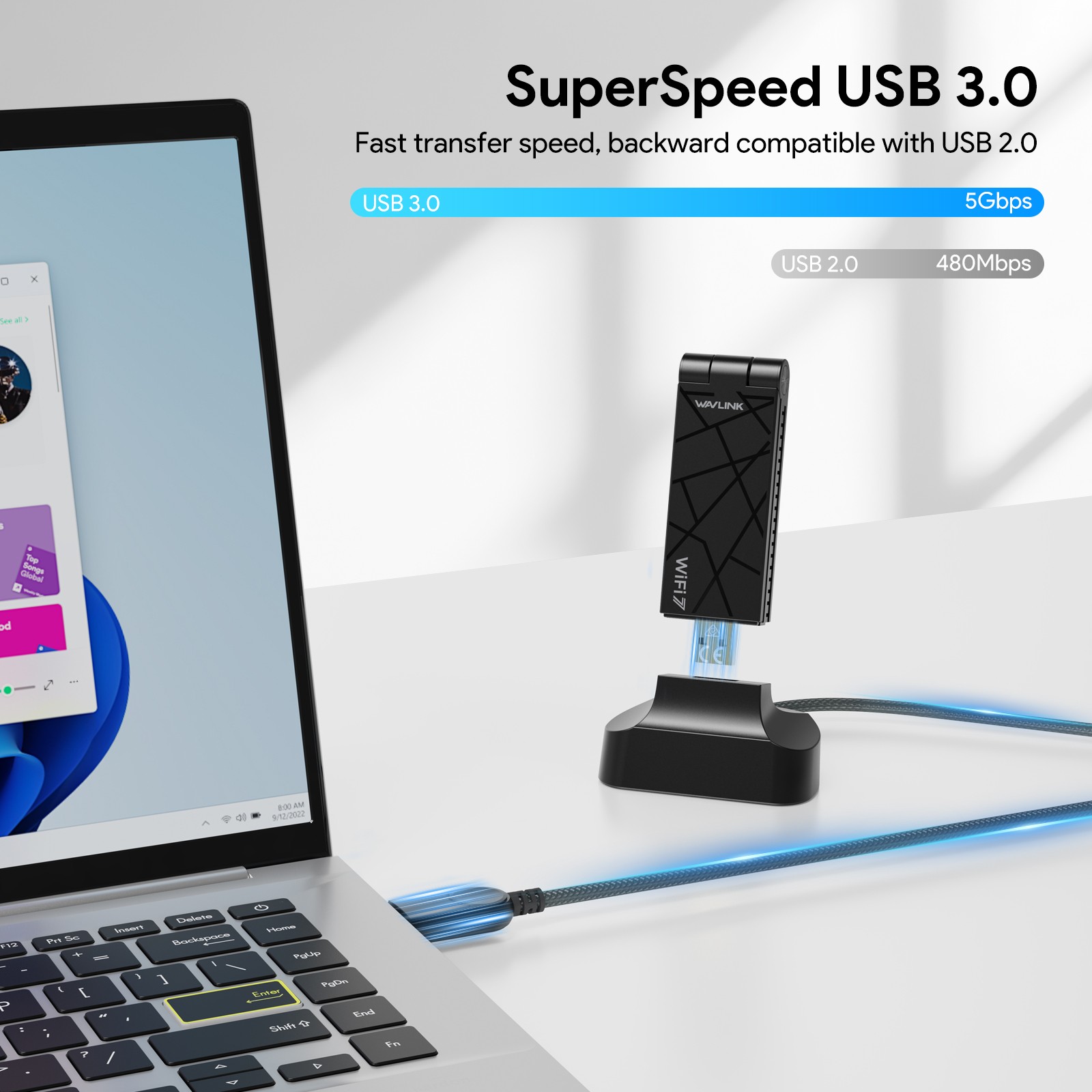 Wi-Fi 7 BE6500 Tri-Band USB 3.0 Wireless Adapter for Desktop PC Up to 6452Mbps