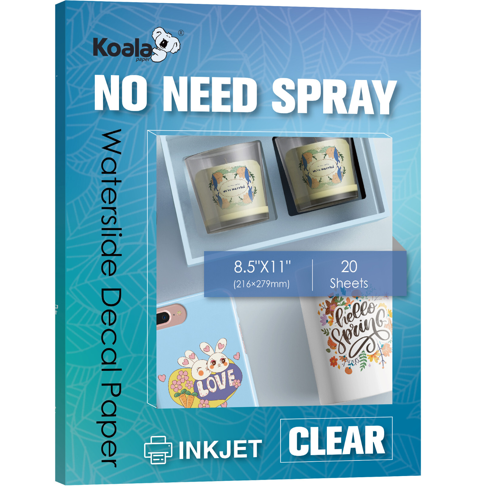 Lot Koala NO SPRAY Waterslide Decal Paper Inkjet Laser – CLEAR Or White 8.5×11