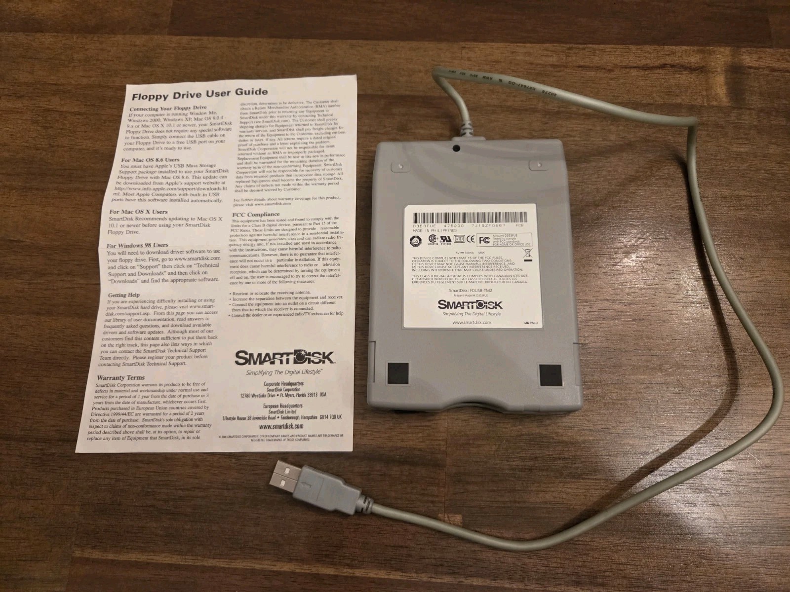 SmartDisk PC MAC USB POWERED High Speed 2x External 3.5″ Floppy Drive- Untested