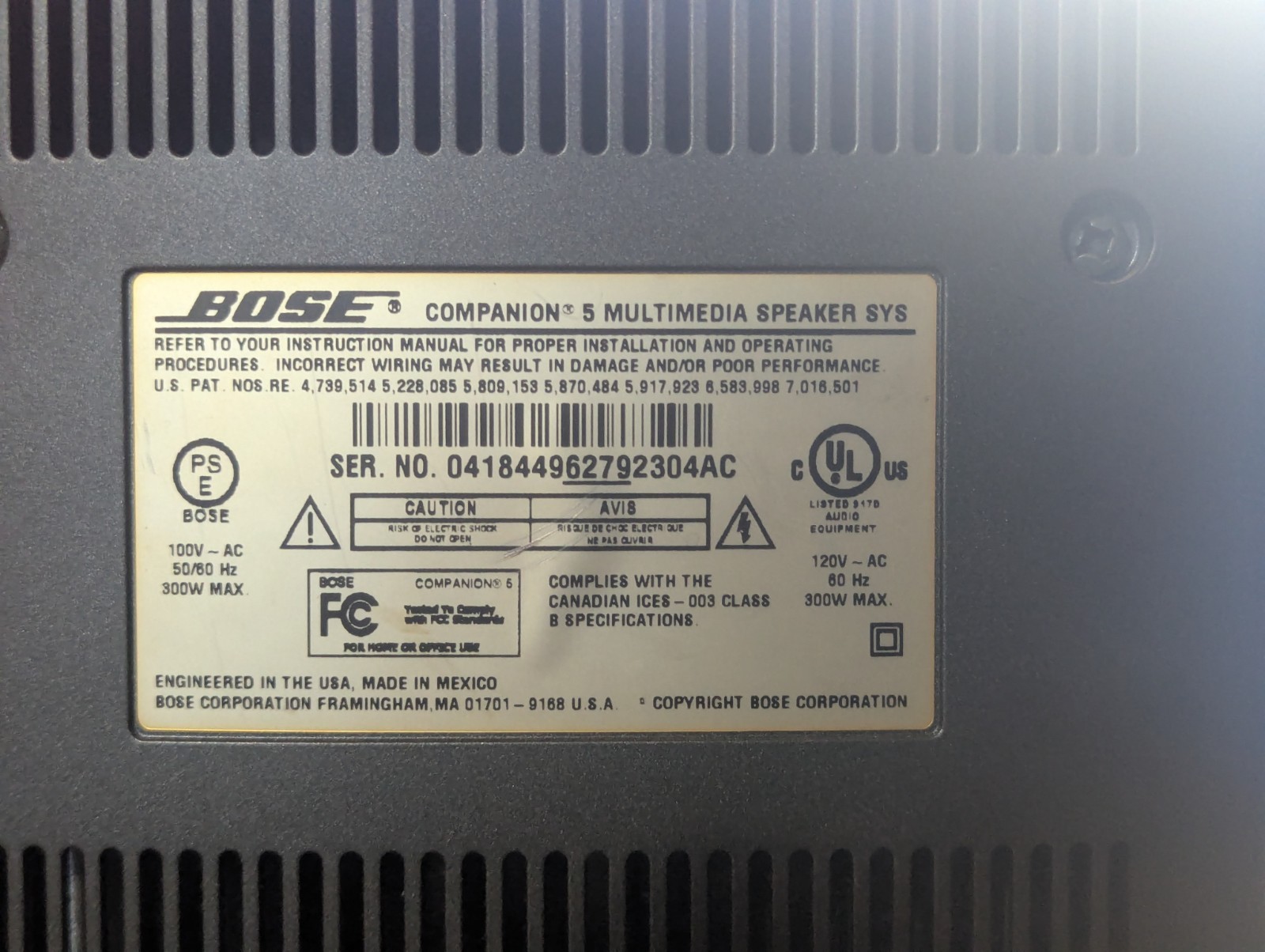 Bose Companion 5 Multimedia Speaker System w/Subwoofer Complete Tested Working