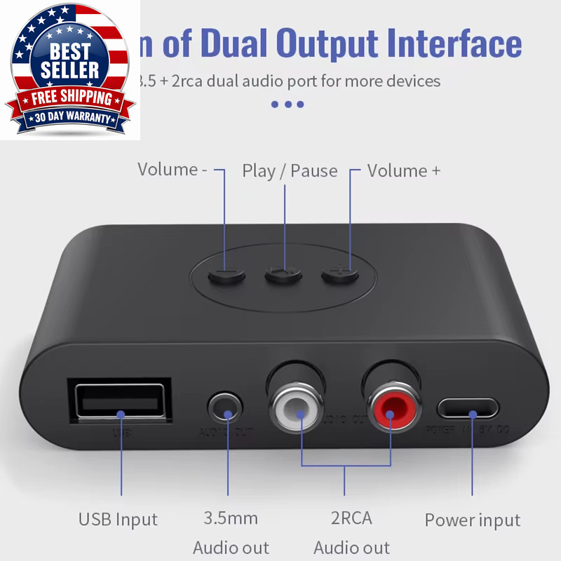 Bluetooth 5.2 Audio Receiver NFC U Disk RCA 3.5Mm AUX USB Stereo Music Wireless
