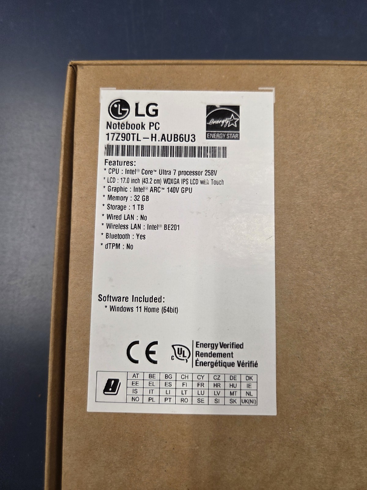 LG 17Z90TL Gram Notebook 17″ 2TB SSD 258V 32GB Windows 11 Home Black Brand New
