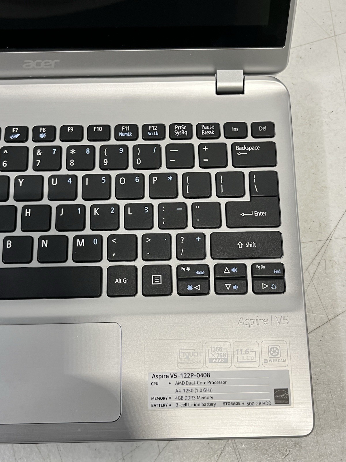 Acer Aspire V5-122P-0408 AMD A4 Touchscreen Laptop Parts Repair READ
