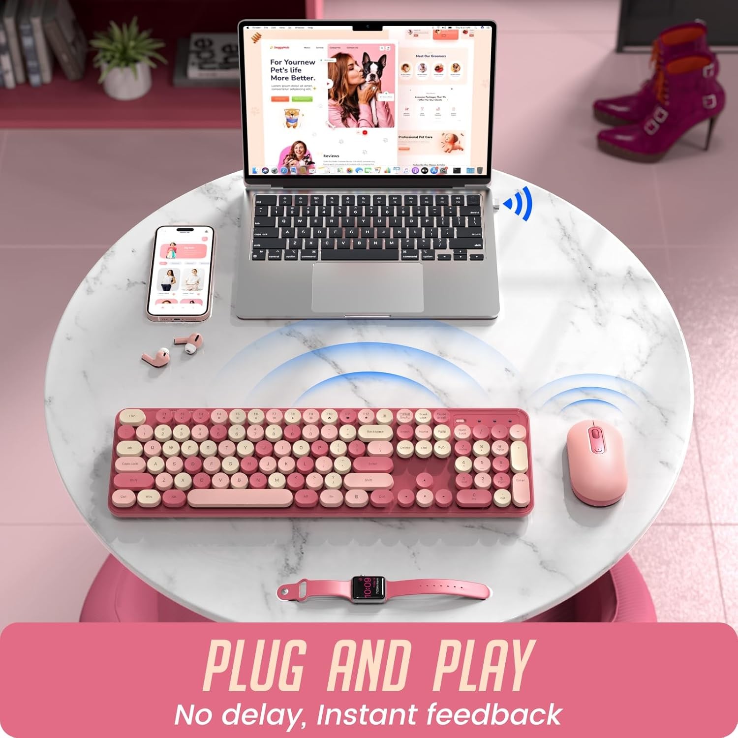 Colorful Computer PC Wireless Keyboard Mouse Combo Full-Sized Silent Typewriter