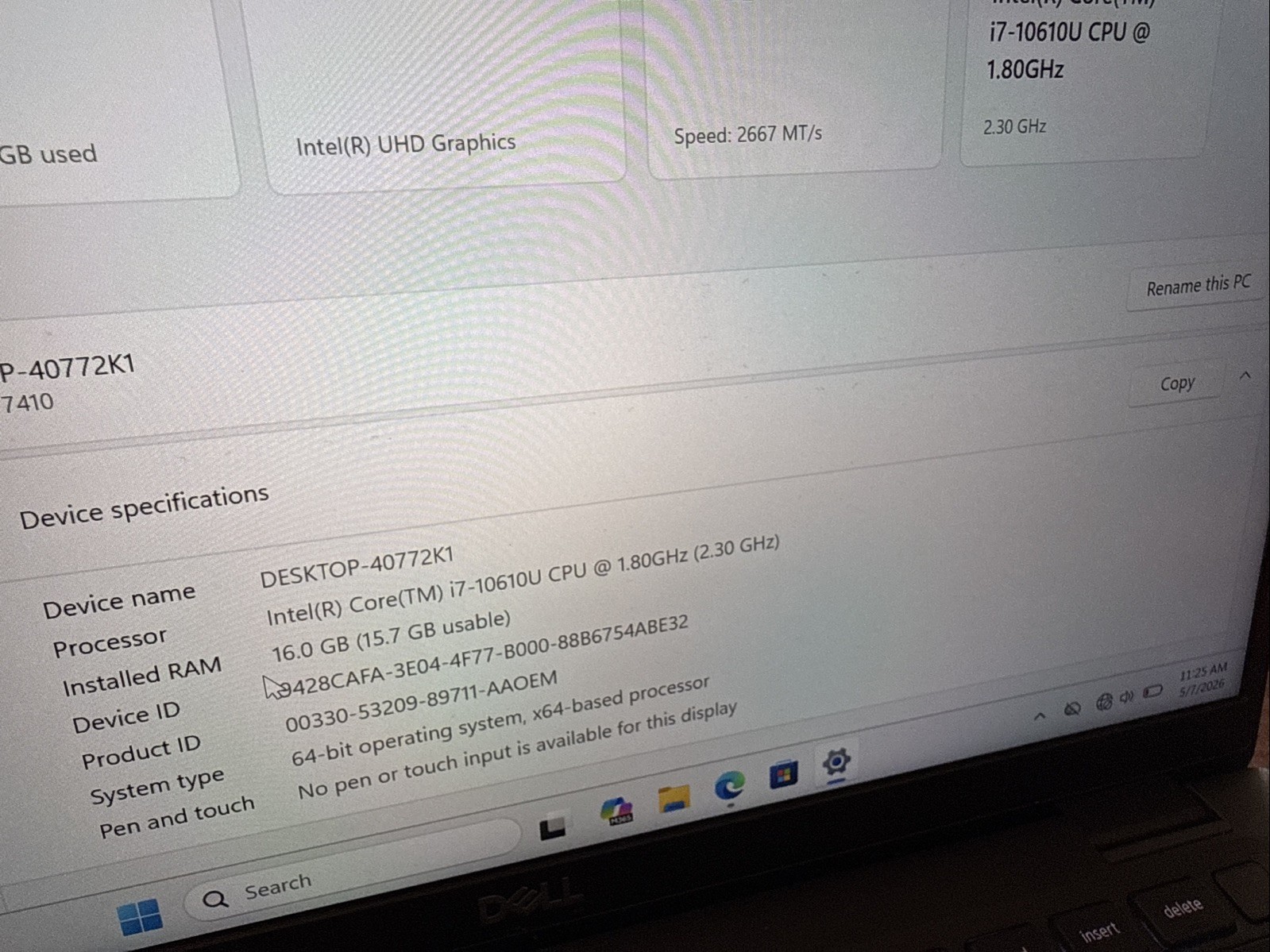 Dell Latitude 7410 14in FHD i7-10610U – 16GB RAM 256GB SSD – WORN KEYBOARD