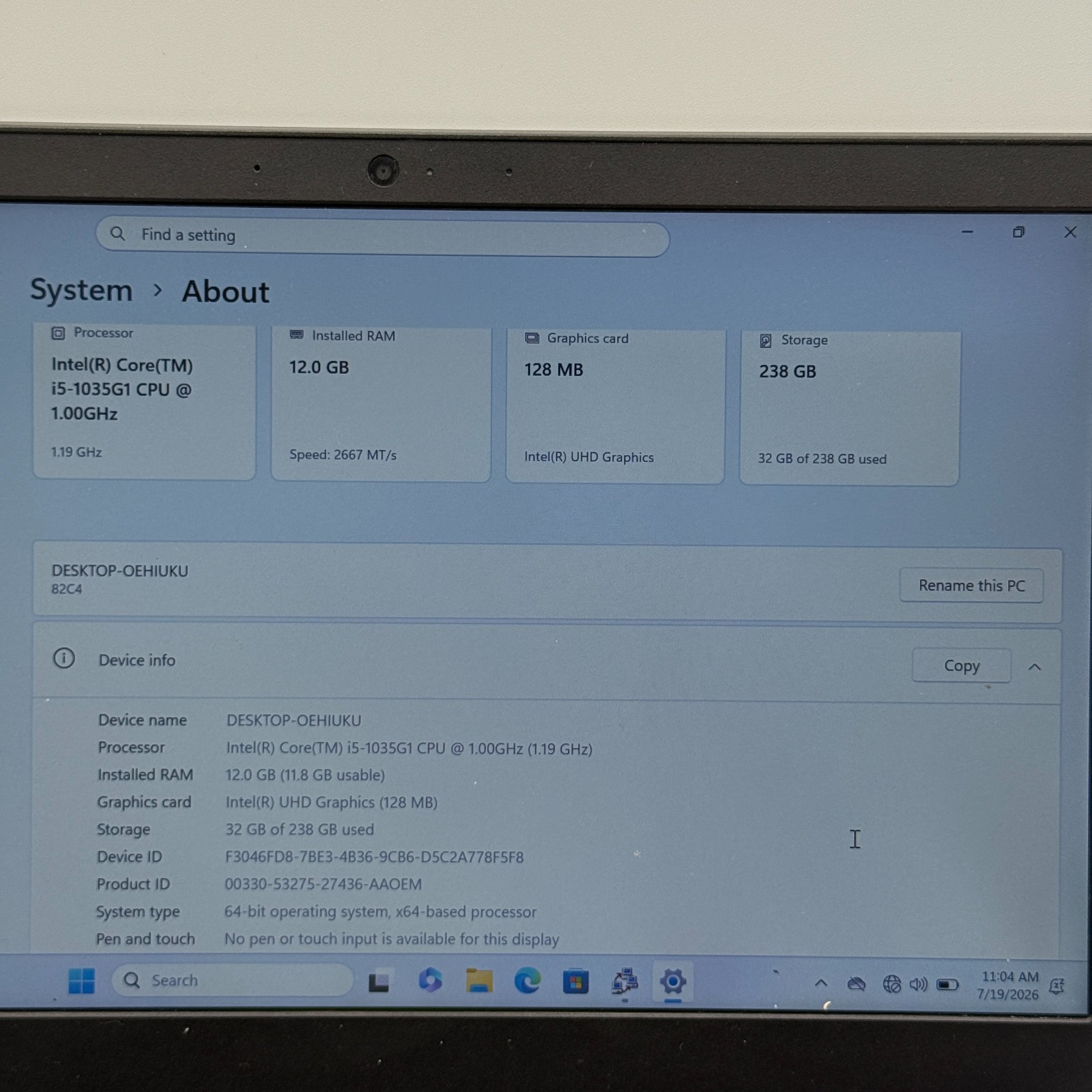 Lenovo V14-IIL 14″ i5-1035G1 12GB 256GB SSD Win11 Pro Black Laptop – Fair