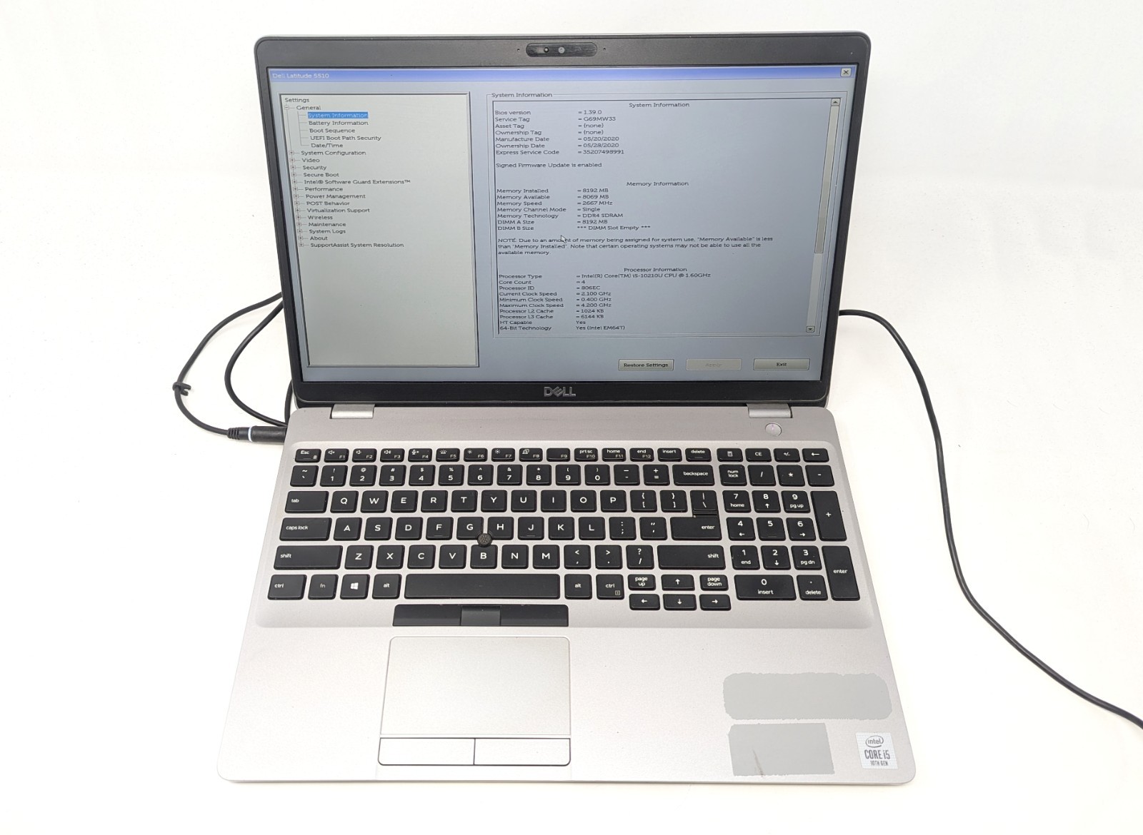 Dell Latitude 5510 – Intel Core i5-10210U 1.6 GHz 8GB DDR4 RAM 512GB SSD No OS