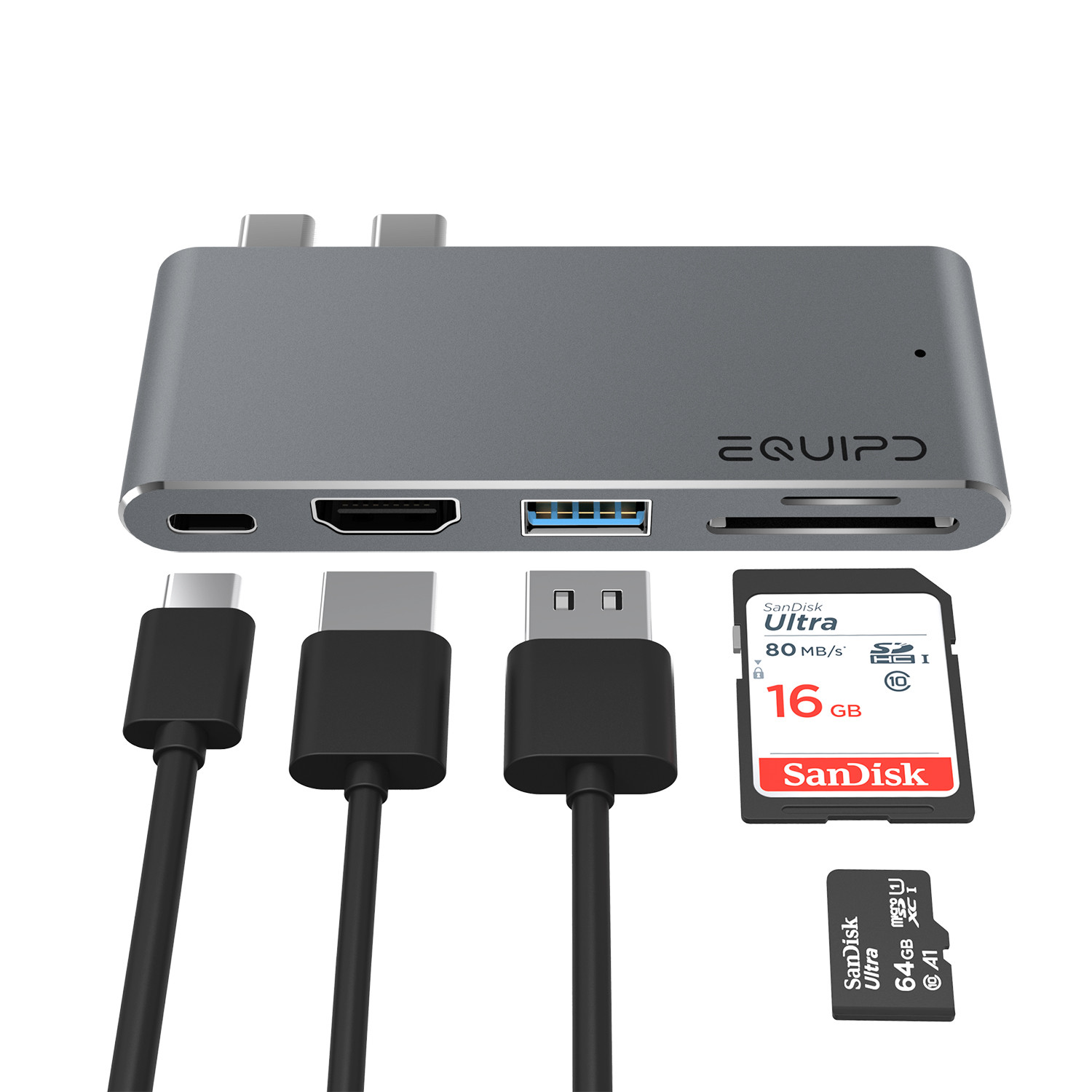 Aluminum USB-C Hub w/4K HDMI, Thunderbolt 3, USB 3, Card Reader for Macbook Pro