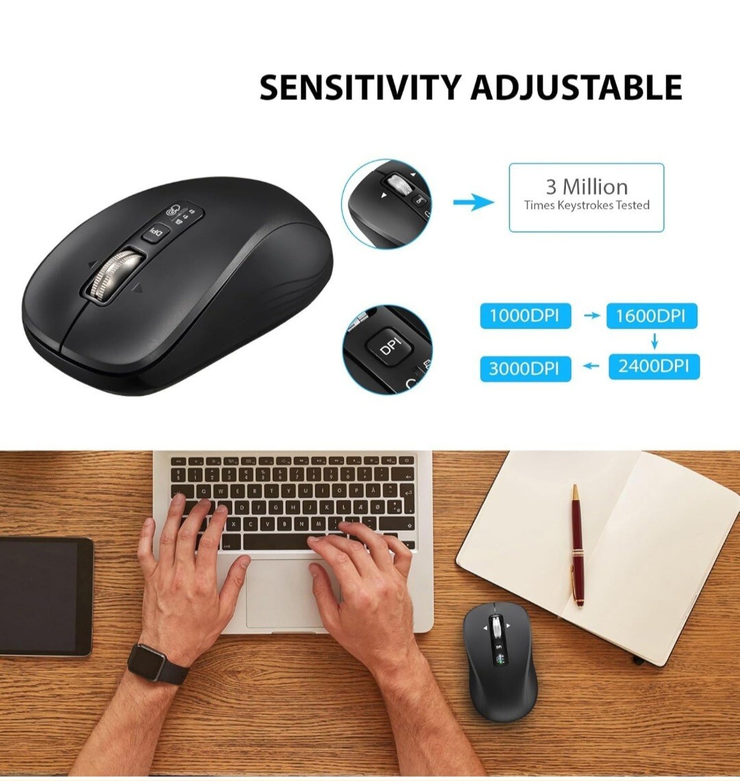 Wireless Bluetooth Mouse, L370 Model, 4-Way Scrolling, Portable Silent Mouse.