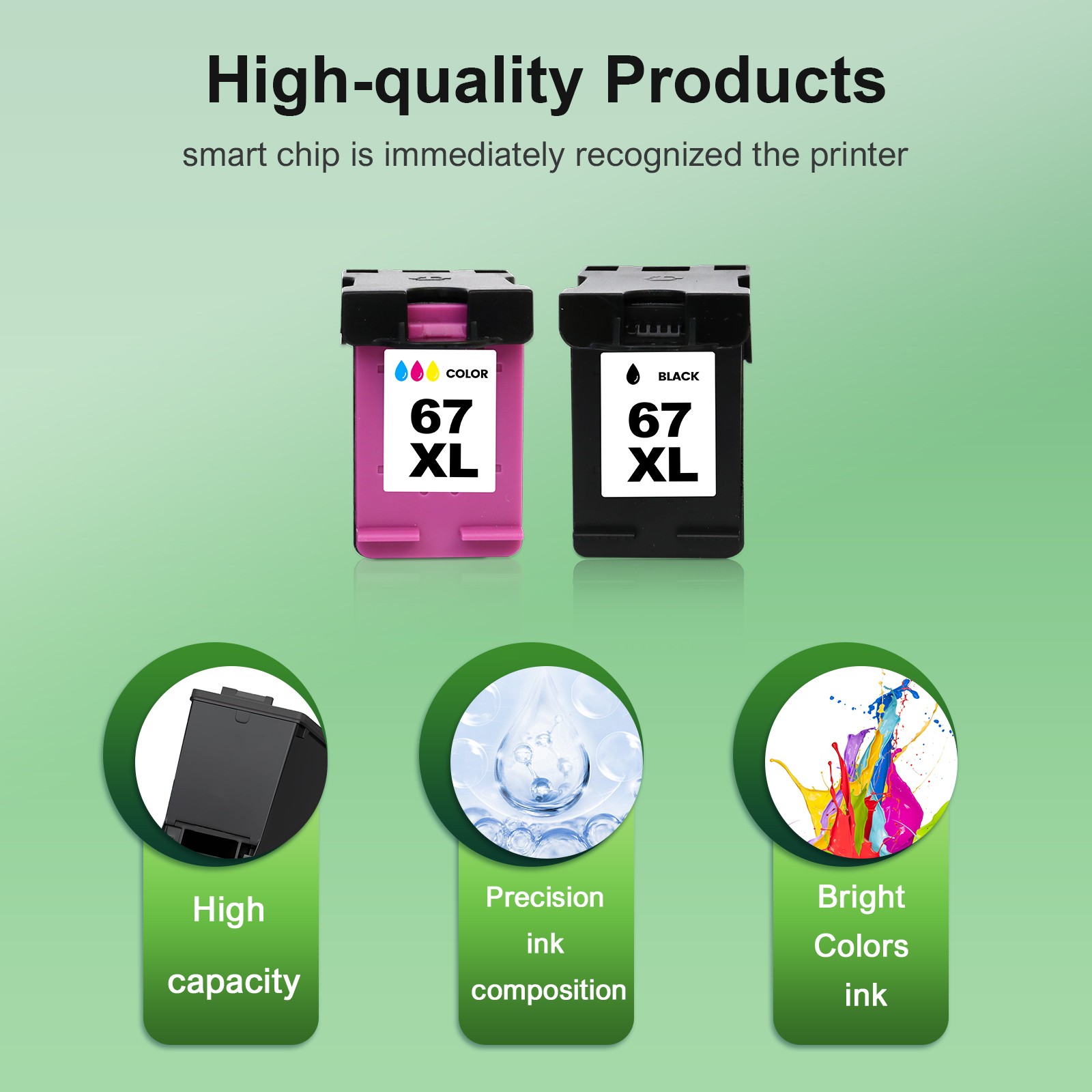 2 Black & 1 Color 67XL Ink Compatible with HP DeskJet Plus 4152 4155 4121e 4122