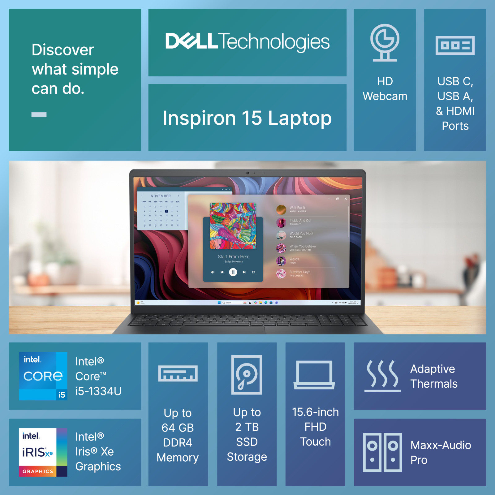 2026 Dell Inspiron 15 Laptop FHD Touch Intel i5 Upto 32GB RAM&1TB SSD Win 11 Pro