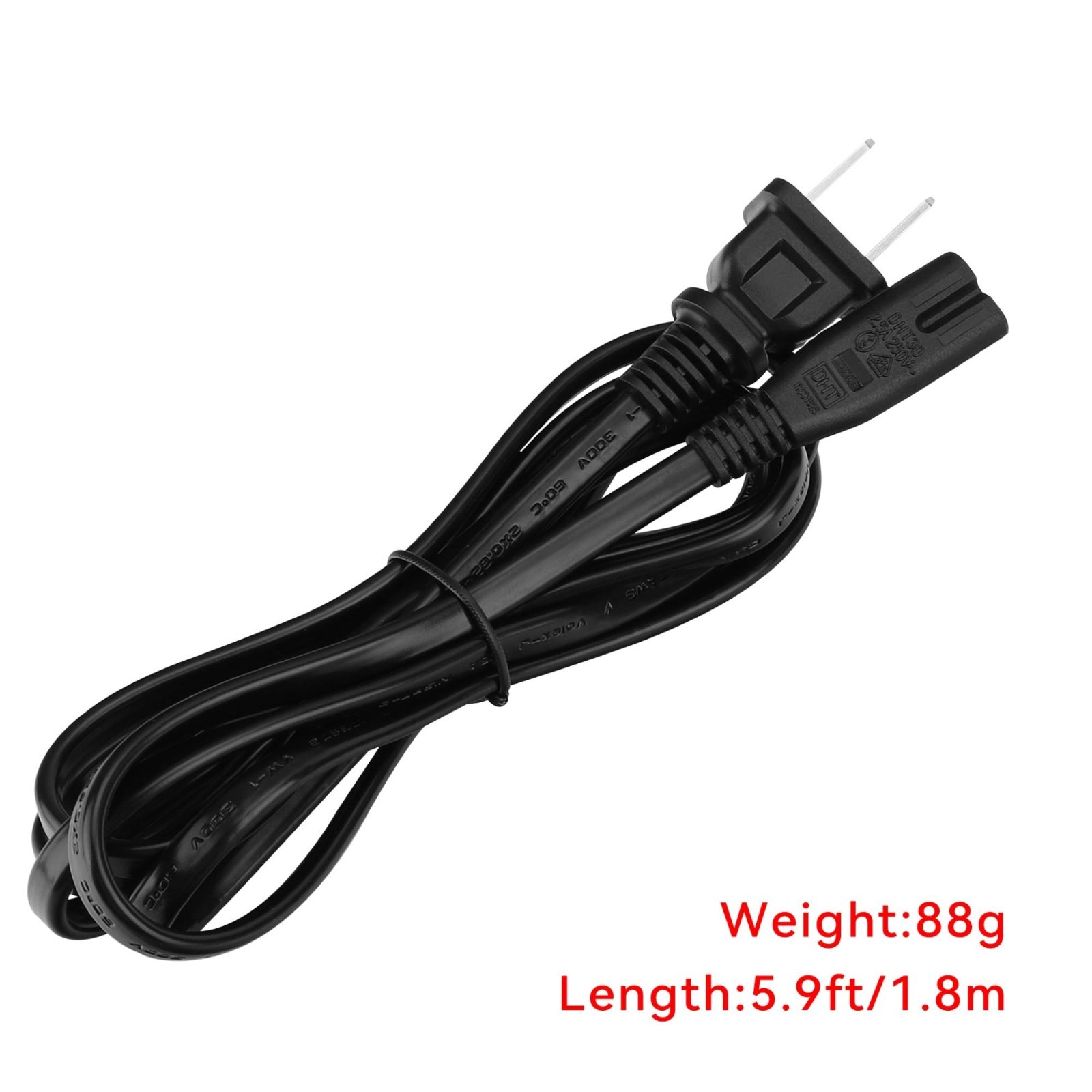 AC Power Cord 18AWG UL Certified 2-Prong Figure 8 Power Cable 6ft Black