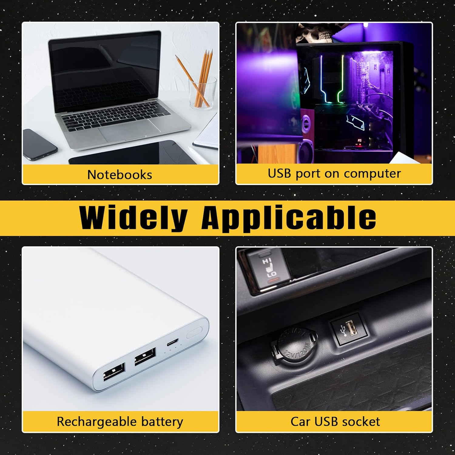 4PCS USB LED Car Interior Atmosphere Lamp, Plug-In USB Interface Decor Lighting
