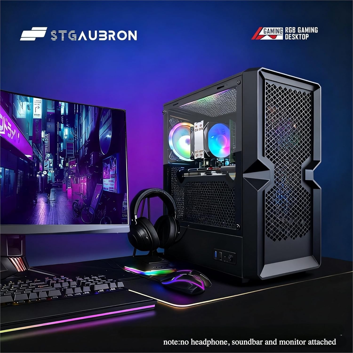 STGAubron Gaming PC Desktop,RX 580 16G,Core i7 up to 3.9G,16G,512G,W11H
