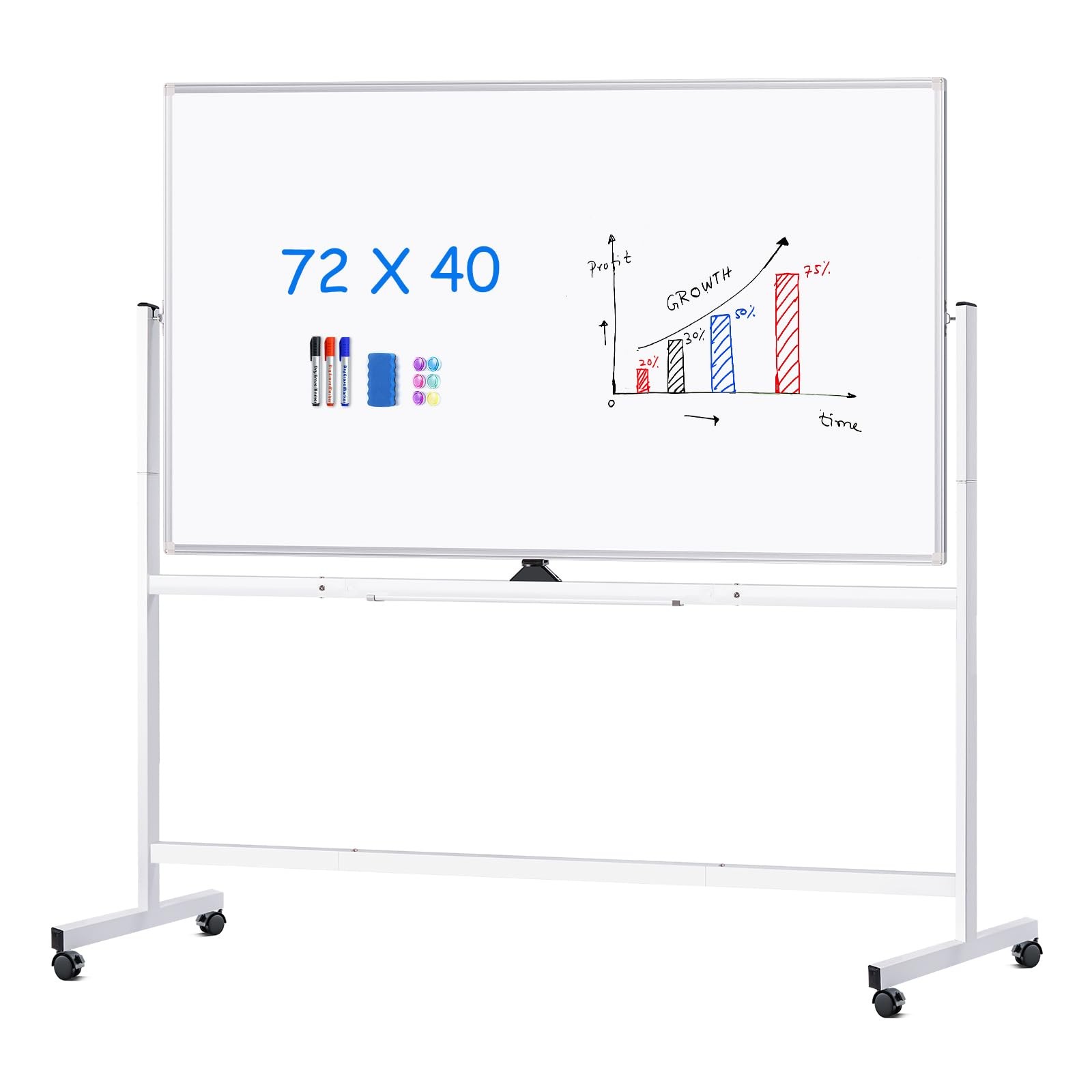 Whiteboard 72×40 Double Sided Magnetic Dry Erase Silver Rolling maxtek Large