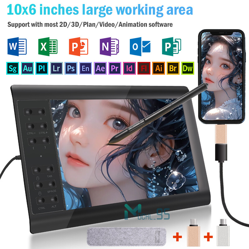 Graphics Drawing Tablet with Battery-Free Stylus for Mac, Windows PC and Android