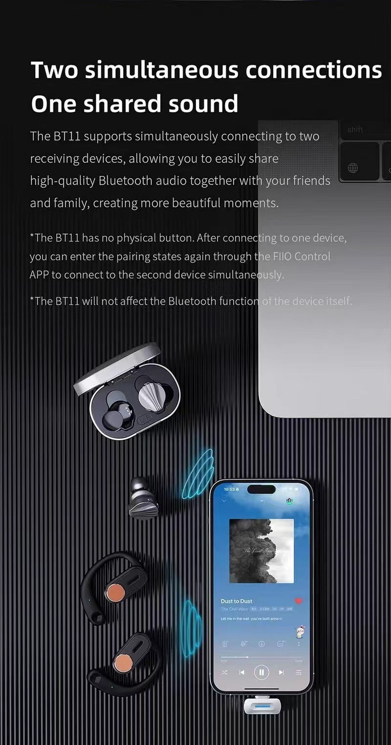 FiiO BT11 USB C Bluetooth 5.4 Transmitter Audio Adapter QCC5181 LDAC aptX