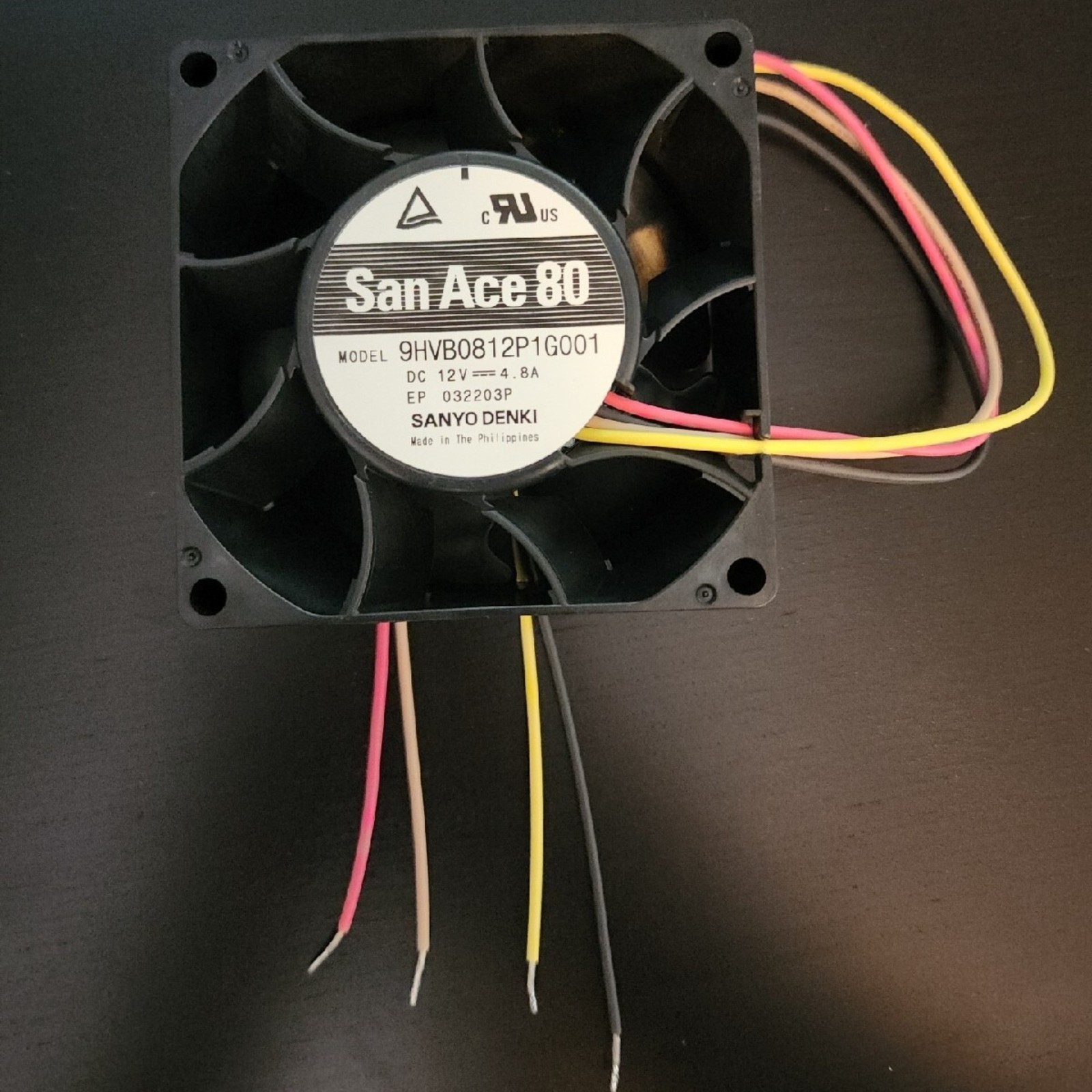130cfm San Ace 80 Sanyo Denki 12VDC Axial Fan Square 57.6W 9HVB0812P1G001 80mm