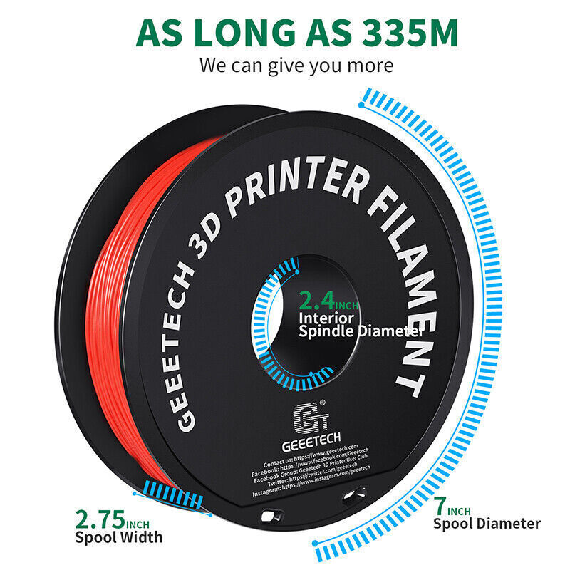 Hot SALE!GEEETECH 3D Printer multicolor Filament PLA/ABS+/PETG/TPU 1.75mm 1KG US