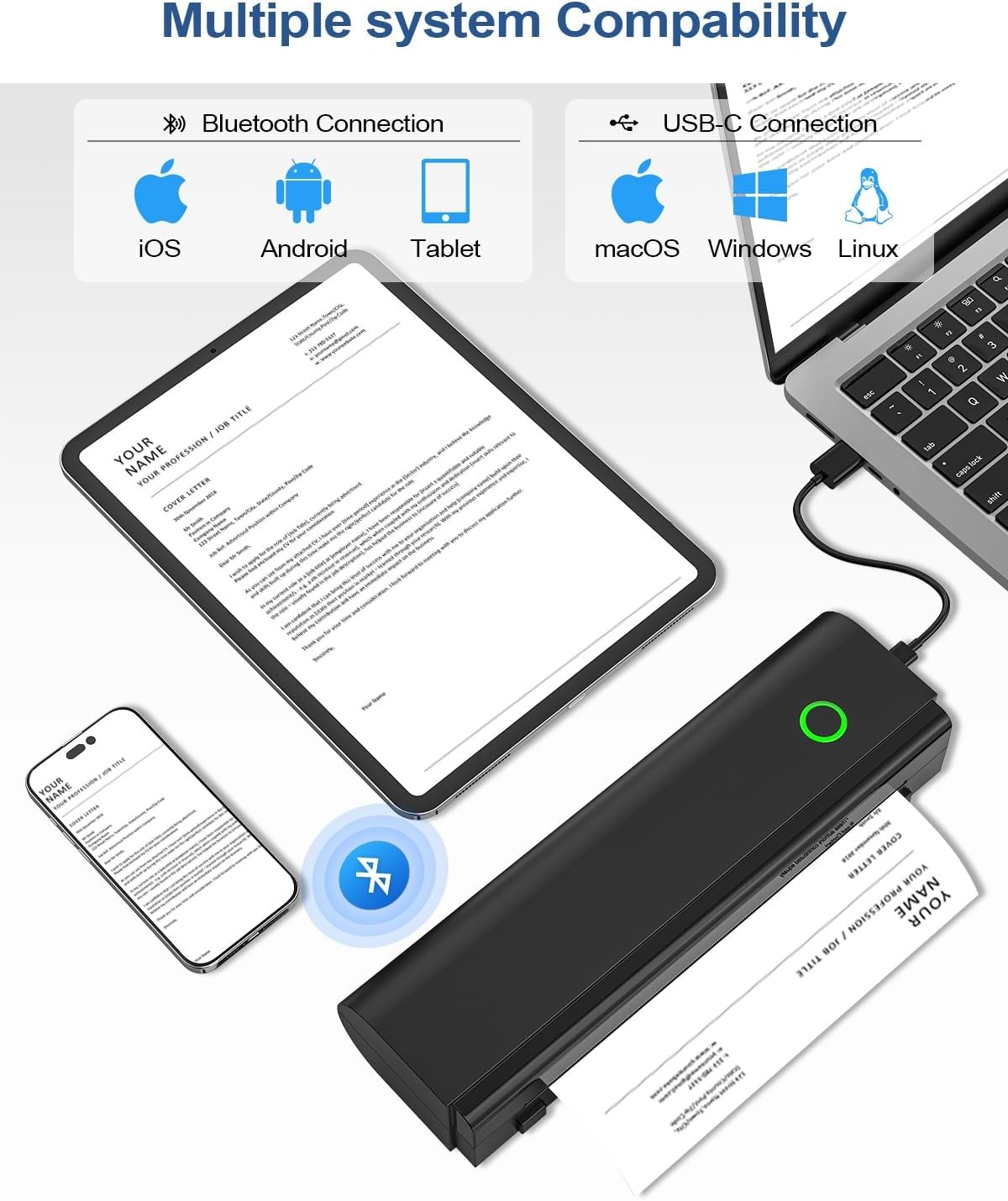 Wireless Bluetooth Portable Inkless Thermal Printer