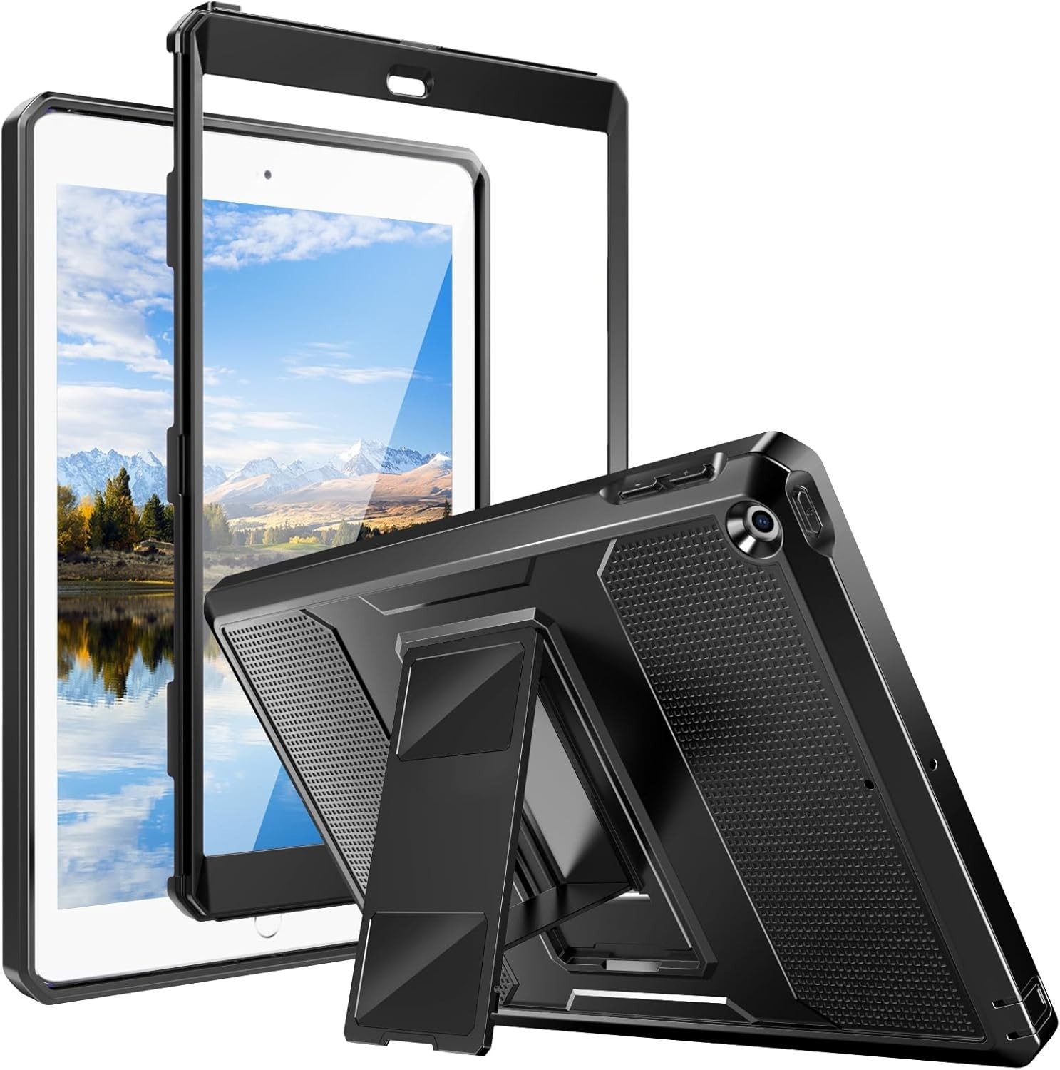 For Apple iPad 6th Gen 9.7 Inch Case 360 Rotating Shoulder Strap Armor- Black