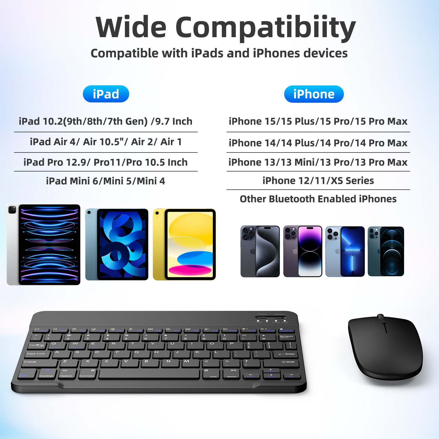 Wireless Bluetooth Keyboard and Mouse Set Rechargeable for iPad Laptop Mac PC US