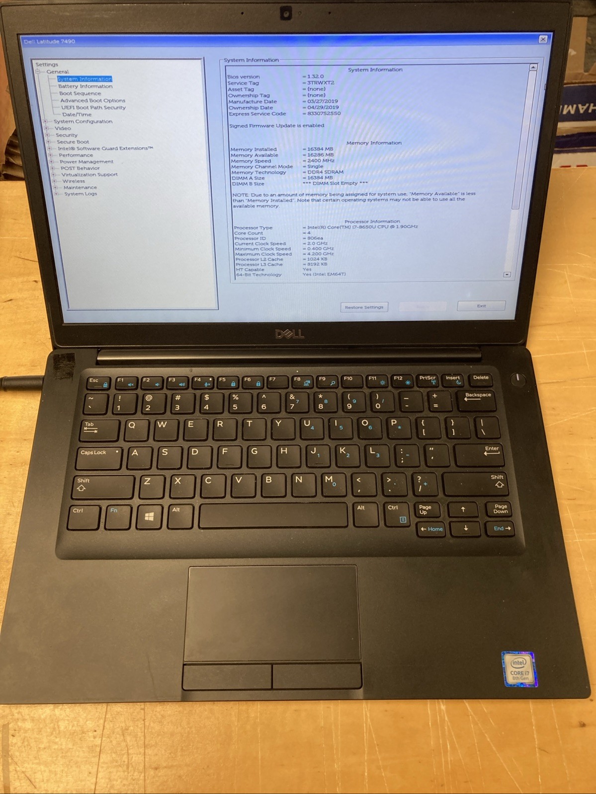 DELL LATITUDE 7490 i7 8650U 1.90GHz 16 GB RAM NO HDD/SSD NO OS #2003