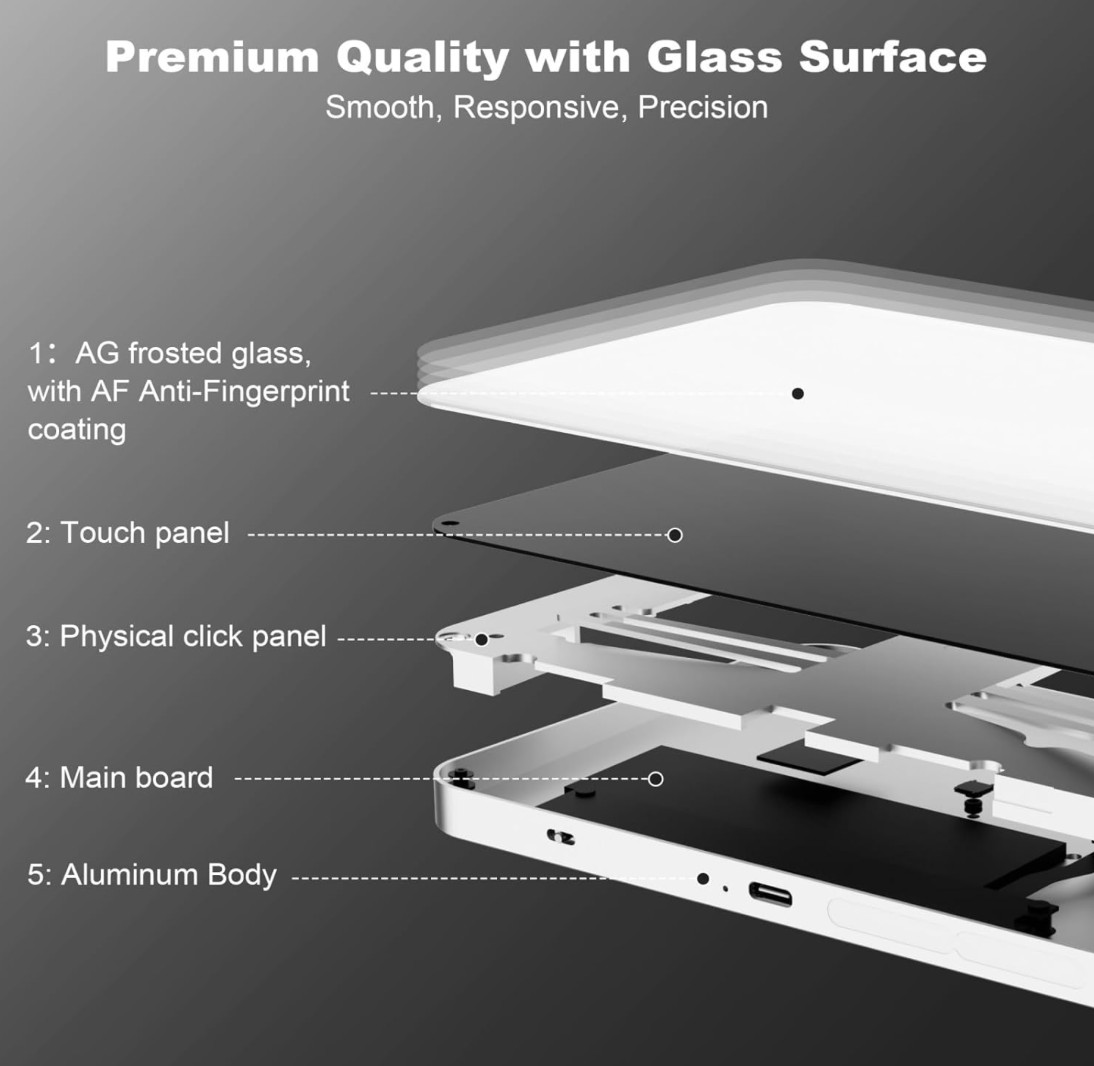 Wireless Trackpad for Mac & Windows with 2.4G USB, 7.5” Glass Surface Touchpad