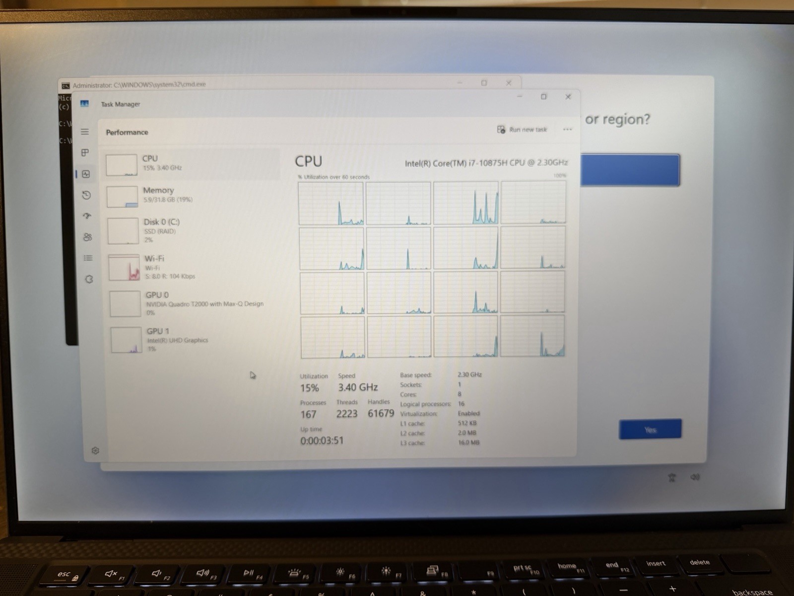 Dell Precision 5550 15.6” CORE I7-10750H 8GB RAM 256GB NVME QUADRO T2000 MAX