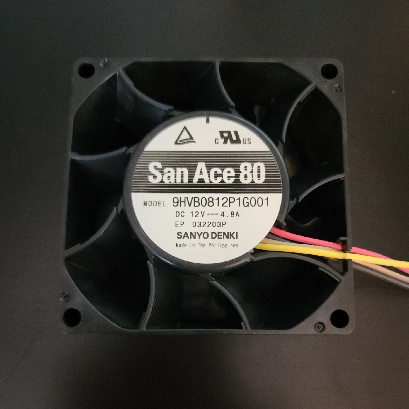 130cfm San Ace 80 Sanyo Denki 12VDC Axial Fan Square 57.6W 9HVB0812P1G001 80mm