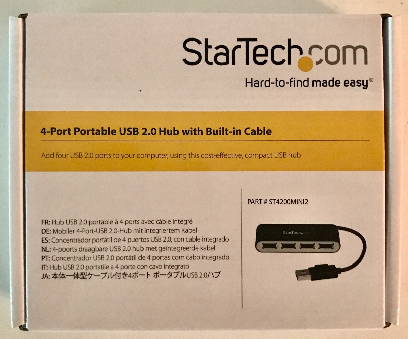 StaTech.Com 4-Port Portable USB 2.0 Hub With Built-In Cable #ST4200MINI2