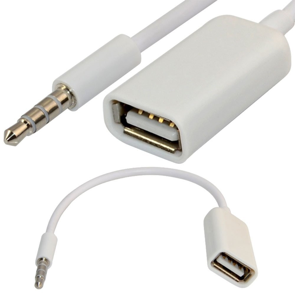 3.5mm Male AUX Audio Plug Jack to USB 2.0 Female Converter Cable Cord EN White