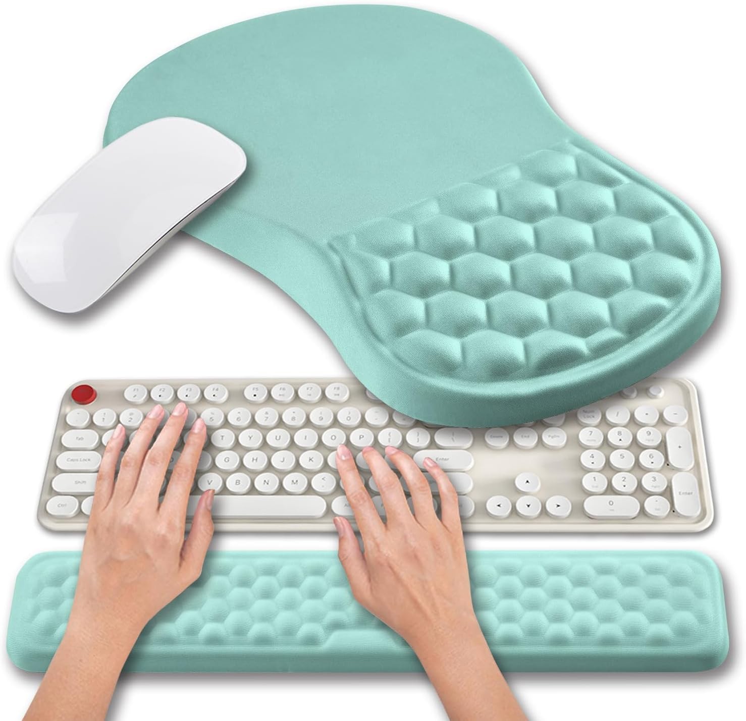 2 In 1 Ergonomic Mouse Pad Wrist Support Rest Gel Design Light Blue Set PC