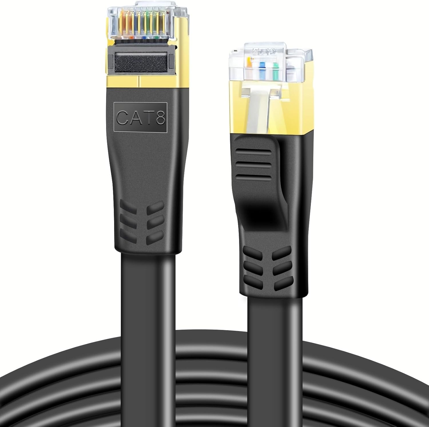 Cat 8 Ethernet Cable 1.5ft – Pure Copper, Black Flat LAN Cable for All Devices