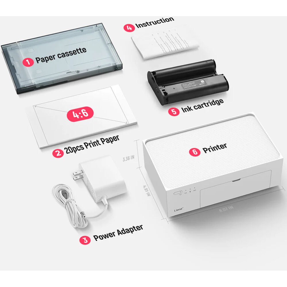 Liene DHP512W#US1 Amber M200 4×6 Instant Photo Printer w Battery White