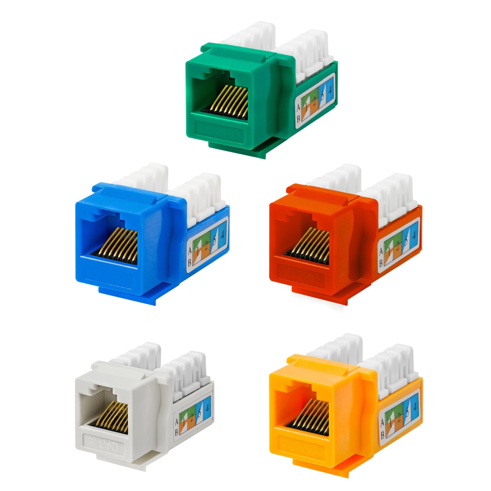 50 Pack Cat6 RJ45 Keystone Jacks 90? Network Connectors – 110 Punch Down 8P8C