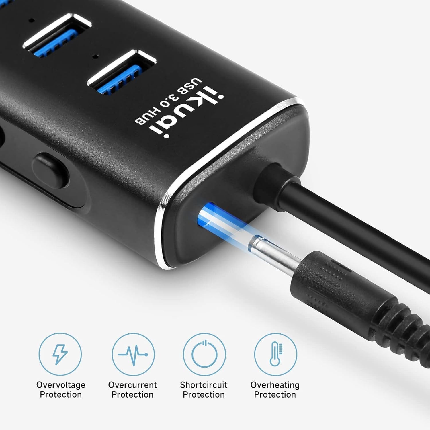 Powered USB 3.0/USB C Hub, Aluminium 7-Port USB Hub Splitter with AC Adapter LED