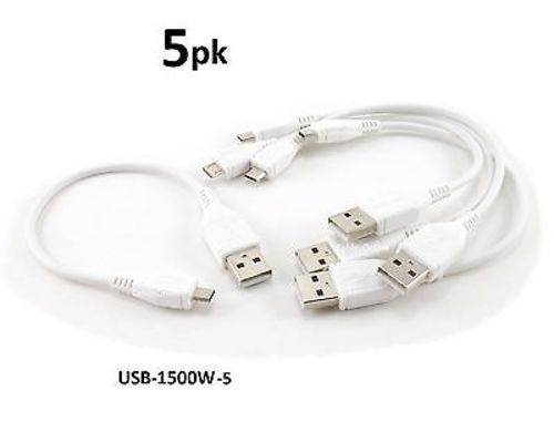 5-PACK 6 inch USB 2.0 to Micro-B Male/Male White Cable, CablesOnline USB-1500W-5