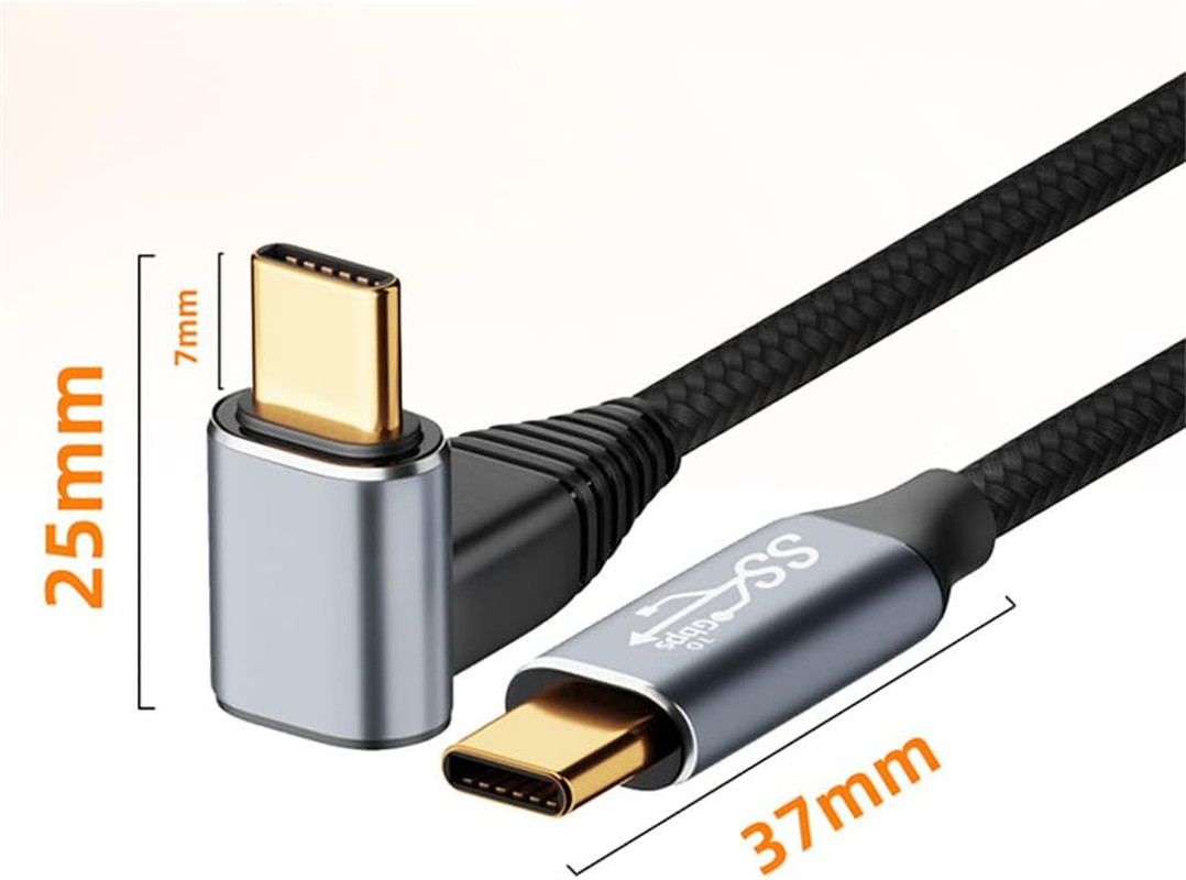 90 Degree Up Down Angled Type-C USB-C Male to Male USB3.1 10Gbps 100W Da…