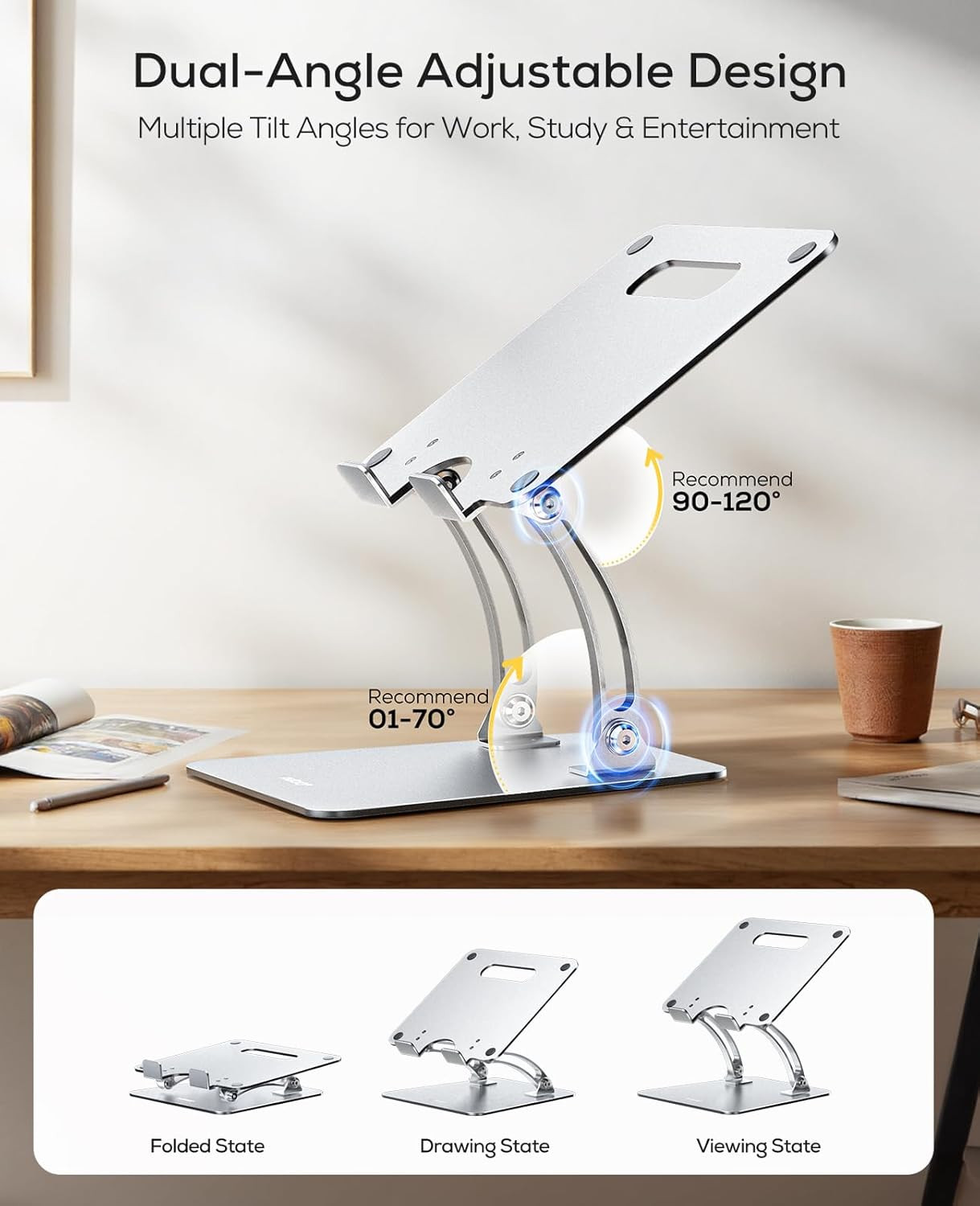 Nulaxy Adjustable Laptop Stand – Ergonomic, Foldable, Heat-Vent, for 10-17″ Lap