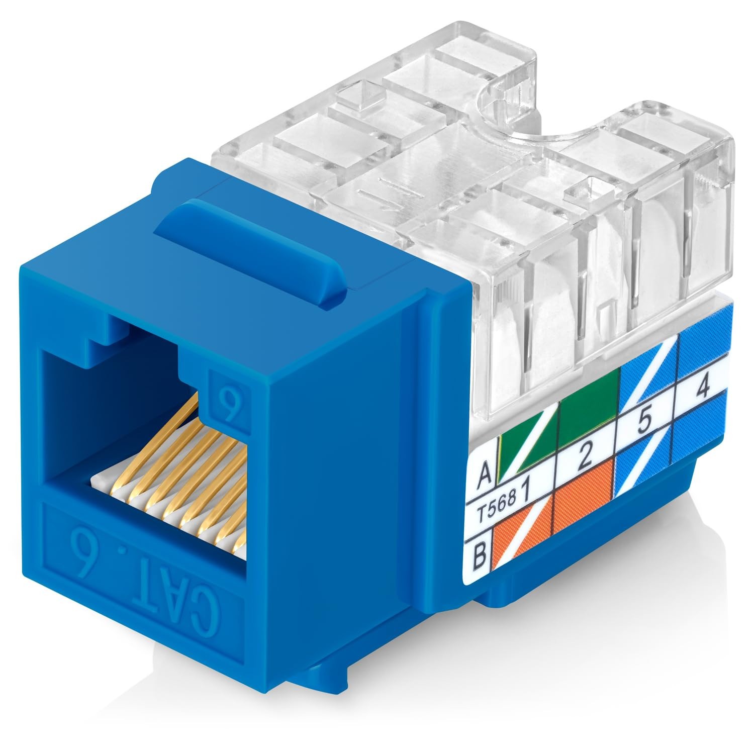 50-Pack Everest 90° Angled RJ45 Cat6 Keystone Jacks in Blue- Slim Profile Femal