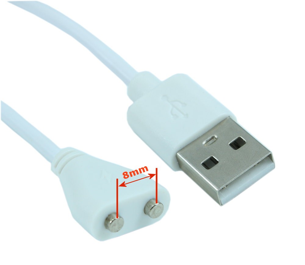 3ft USB 2.0 Type A Male to 2 Pin 8mm Magnetic Power Cable White