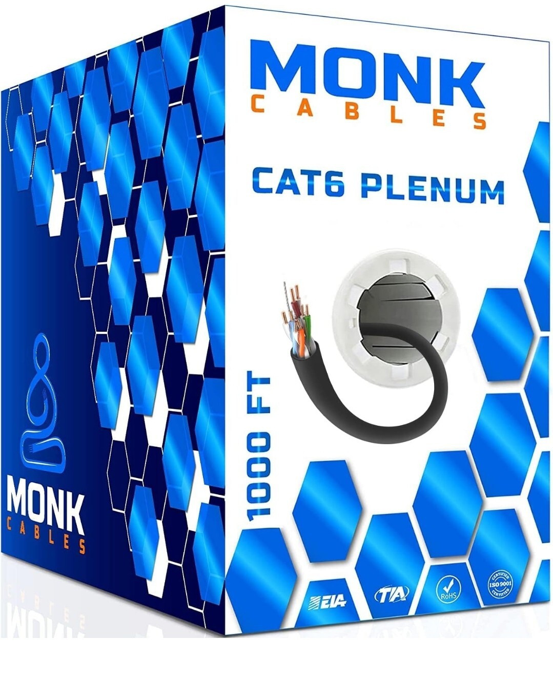 MONK CABLES | CAT6 Plenum Cable 1000ft | UTP, 23AWG, 550MHz | DSX-8000 Certified