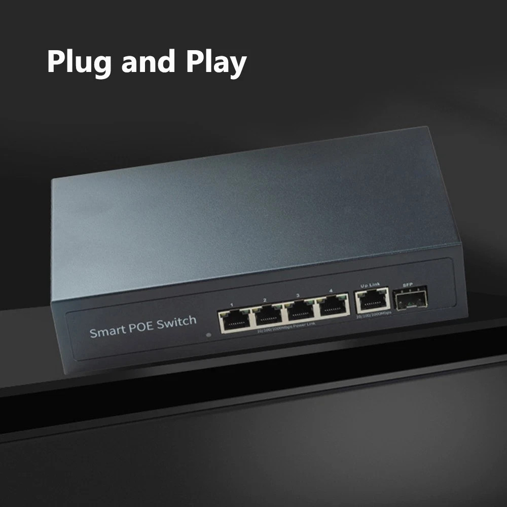 4Port Gigable POE Network Switch 100Mbps Uplink SFP Plug and Play Camera Spliter