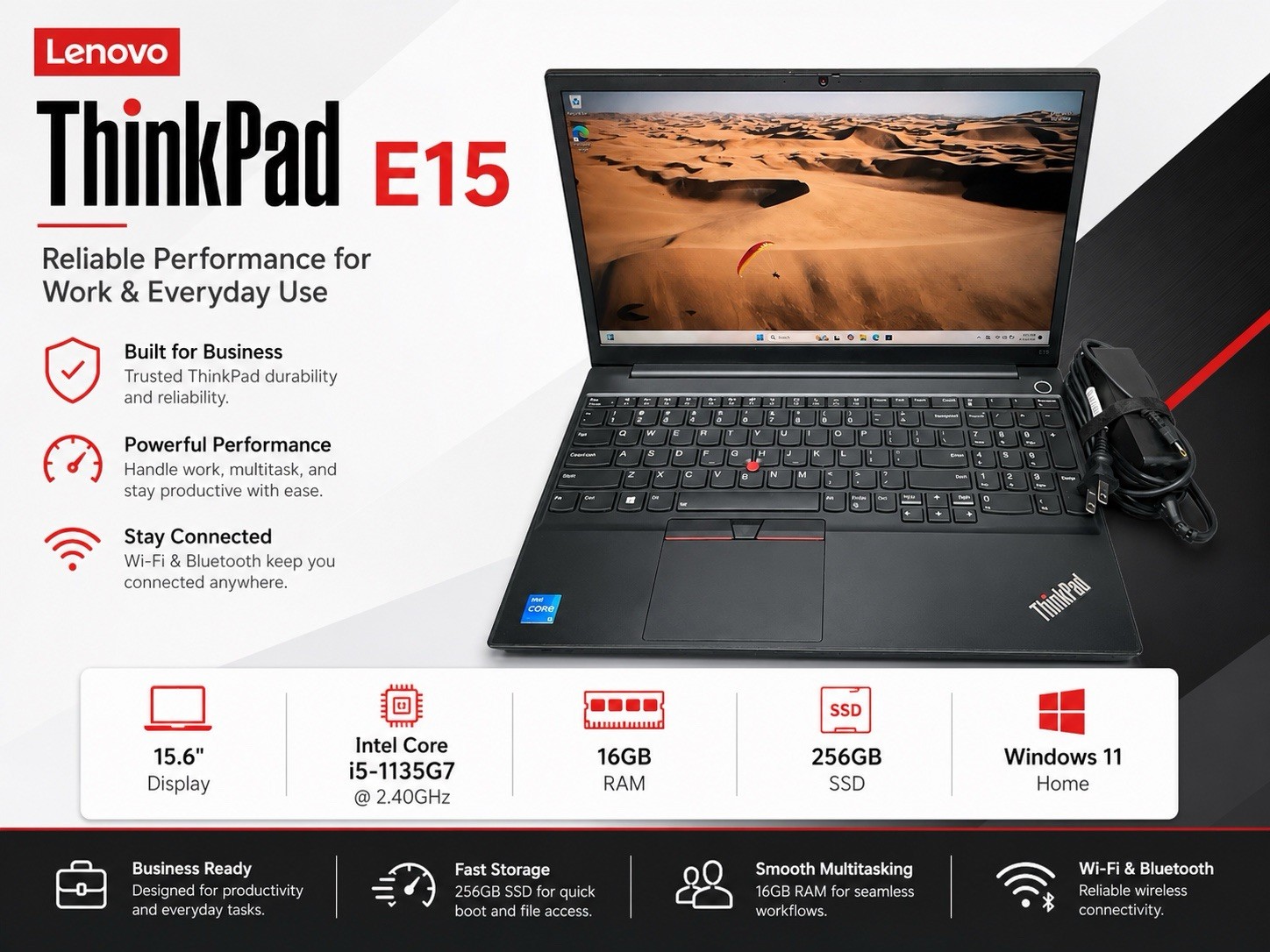 Lenovo ThinkPad E15 15.6″ I5-1135G7@2.4GZ 16GB RAM 256GB SSD Win11 Home