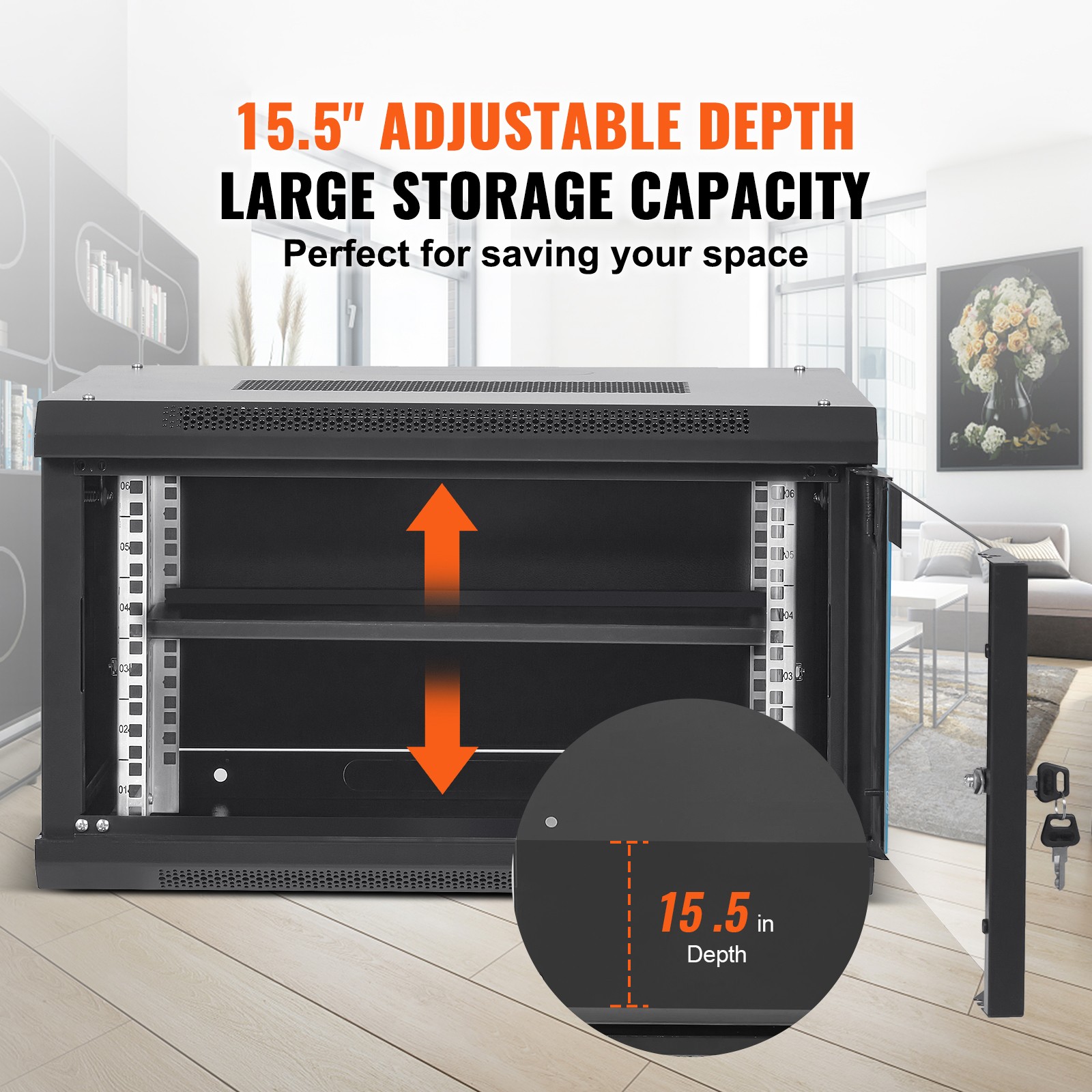 Uimoso 6U Wall Mount Network Server Rack Cabinet Enclosure 15.5” Deep Door Lock